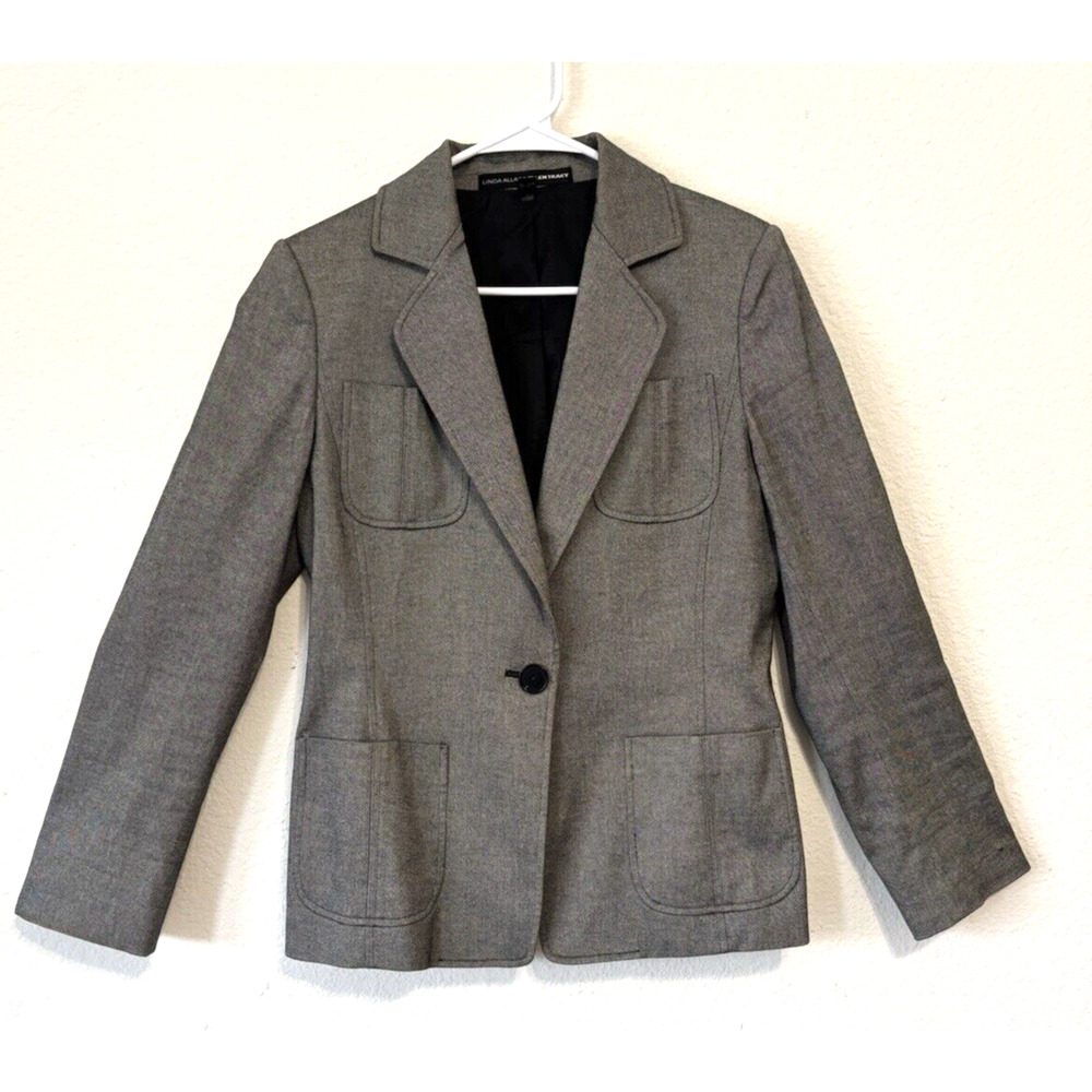 Linda Allard Ellen Tracy Blazer Jacket Gray Cotton Blend‎ Lined Womens Size 6